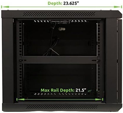 NavePoint 9U Server Cabinet Wall Mount Rack Enclosure Includes 2 Fans, Locking Glass Door, Removable Side Panels – 9U Network Cabinet 23.6” Deep, 19 Inch Server Rack for IT and A/V Equipment