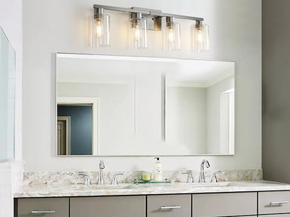 SOPEAS 4 Light Bathroom Light Fixtures, Brushed Nickel Modern Bathroom Vanity Light with Clear Glass Shade, Bathroom Lighting Fixtures Over Mirror, Vanity Lights for Bathroom Mirror