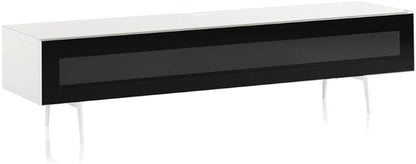 SONOROUS ST-360 Premium TV Stand for Living Room – Modern TV Stands & Entertainment Center with Storage – White Wood & Black Glass Cover – Luxury Media Console with Metal Legs for TVs up to 75 inches
