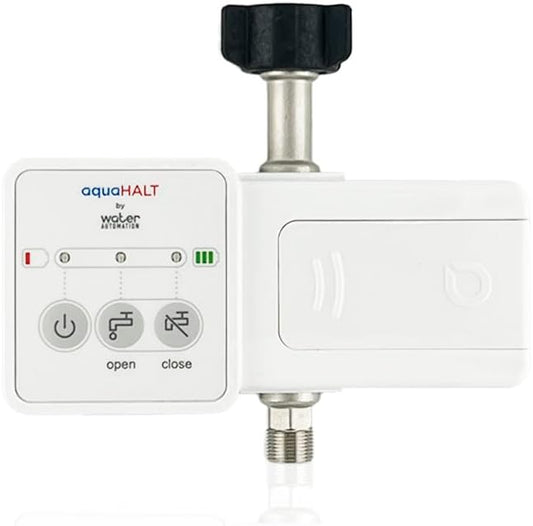 aquaHALT FLIP Smart Home Water Toilet Leak Detector Alarm and Automatic Shut Off Valve - Water Sensor Alarm Shut Off Tool - Easy Installation - Battery Operated - Protect Your Home from Water Damage