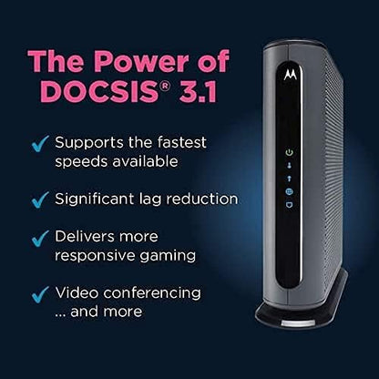 Motorola MG8702 | DOCSIS 3.1 Cable Modem + Wi-Fi Router (High Speed Combo) with Intelligent Power Boost | AC3200 Wi-Fi Speed | Approved for Comcast Xfinity, Cox, and Charter Spectrum