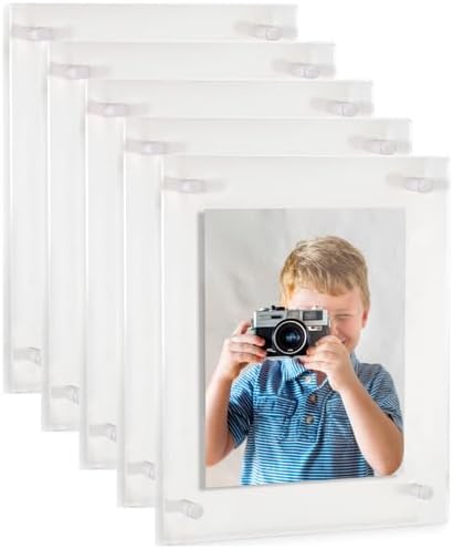 ArtToFrames 11x14 Inch Double Panel Floating Acrylic Picture Frame (Full Frame is 15x18) comes with White Standoff Hardware, Made in the USA, 5 Pack