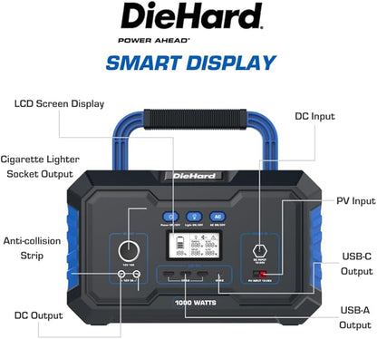 DieHard Portable Power Station 1000-Watt (2000-Watt Peak) - Quiet, Lightweight Solution for Home Backup, Weather Emergencies, Outdoor Recreation, Jobsite