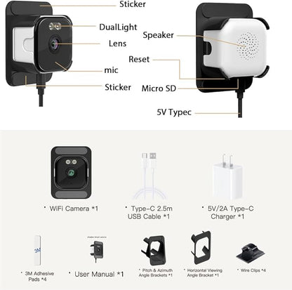EVERSECU 2K Window Camera with Adhesive Mount, Starlight Color Night Vision, Motion Detection, 2-Way Audio, 2.4G/5G WiFi, Work with Alexa, Perfect for Front Door, Porch, Backyard Monitoring(4pack)