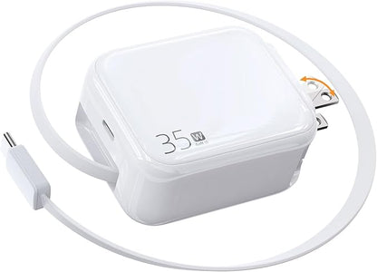 35W Retractable USB-C Wall Charger, Fast Charging Block with Foldable Plug and Retractable Type-C Cable, Dual Port PD Charger for iPhone 16/15, Galaxy S23/S22, LG, Compact for Travel & Home