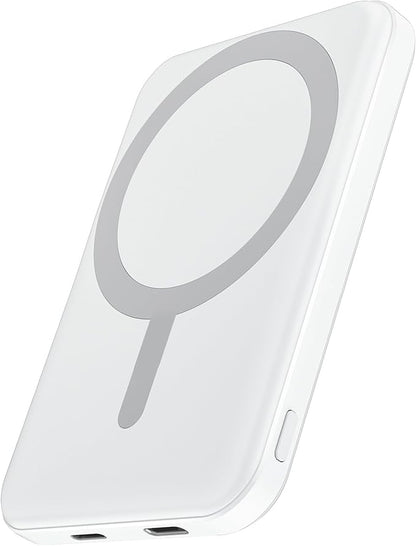 podoru for Magsafe Battery Pack, 5000mAh Magnetic Power Bank with Type-C Cable 20W PD Fast Charging Lighting Input Wireless Portable Charger for iPhone 17/16/15/14/13/12/ All Series-Snow White