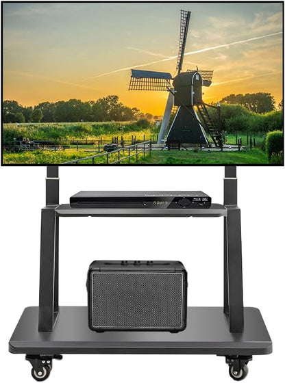 Hellsehen Mobile TV Cart,Rolling TVs Cart on Wheels Height Adjustable Heavy-Duty Floor Stand Base for 42-86 Inch LCD LED OLED Flat Panel Screens Smartboard Movable Holds up to 176lbs with Shelf