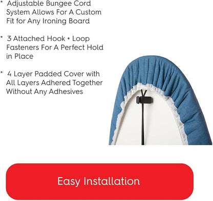 TIVIT Ironing Board Cover 10 x 48, Performance Grade Titanium Coated Pro Grip Pad & Covers - Superior Scorch & Stain Resistance, High Heat Reflection, 3 Padded Layers 3 Fastener Straps - Made In Italy