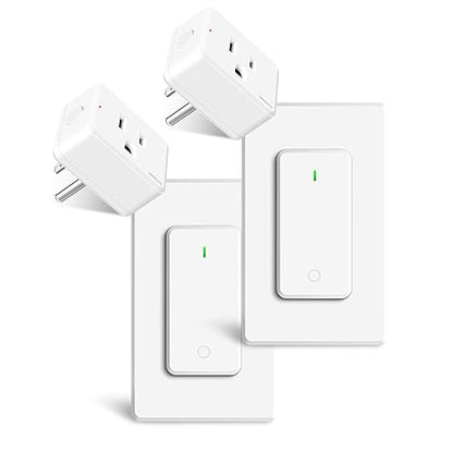 Remote Switch Outlet 2Sets, GreenCyle Outlet Plug with Remote, Wireless On/Off Light Switch Wall Mounted, 15A/1500W, TUV Listed, No Wiring Needed, 500ft RF Range, for Lamps, Fans, Household