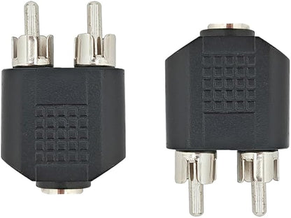 HAHIYO 3.2 F-2x3.2 RCA M Stereo Plug Interconnect Audio Two Males 3.2mm(1/8inch) and one Female 3.2mm(1/8inch) Adapter Splitter Good Signal Sound Snap Tight Not Wobble for Headphone Guitar Black 2pcs