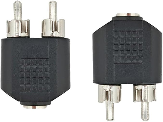 HAHIYO 3.2 F-2x3.2 RCA M Stereo Plug Interconnect Audio Two Males 3.2mm(1/8inch) and one Female 3.2mm(1/8inch) Adapter Splitter Good Signal Sound Snap Tight Not Wobble for Headphone Guitar Black 2pcs