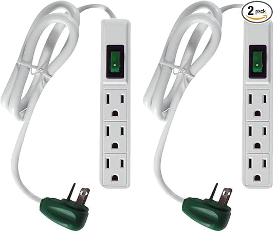 GoGreen Power Inc. (G-13002MS-2) 3 Outlet Power Strip, 2.5FT Cord, White, 2 Pack