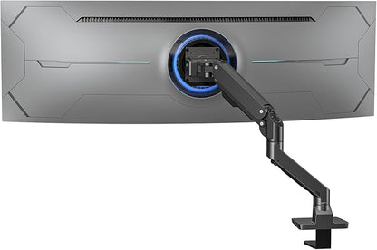 Heavy Duty Monitor Arm Aluminum Single Gas Spring Monitor Arm Suit for Flat/Ultrawide/Cruved Screen 34-49 inch and New 57 inches Screen Weight Capacity up to 44lbs，Black