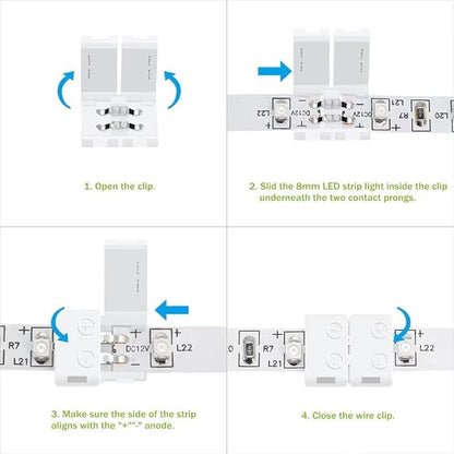 LightingWill 10pcs Pack Strip to Strip Unwired Gapless Solderless Snap Down 2Pin Conductor LED Strip Connector for 8mm Wide 3528 2835 Single Color Flex LED Strips