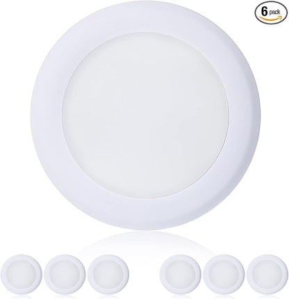 TOPELER 6'' Dimmable Flush Mount Ceiling Light, 15W Low Profile Surface Mount LED Disc Light, Installs into Junction Box or Recessed Can, 3000K Warm White 1000lm, ETL-Listed, 6 Pack