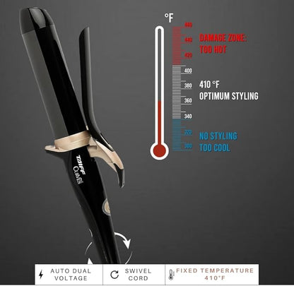 TAIFF Curves Professional Black Titanium Curling Iron – High-Performance Hair Curler & Rizadora para Cabello with Dual Voltage | Fixed Temperature 410°F | 1 1/2”