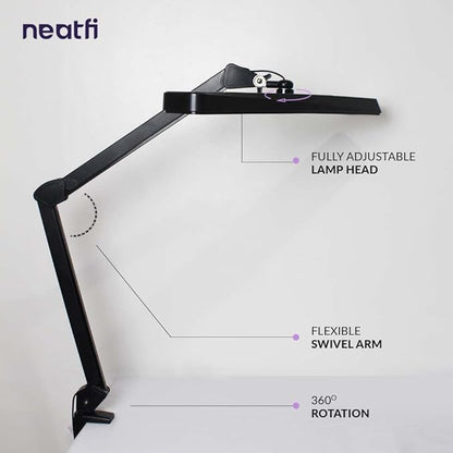 Neatfi XL 2,500 Lumens LED Task Lamp, 22 Inches Wide, 30W, 162 Pcs SMD LED, Eye-Caring, Desk Light with Clamp for Home, Office, and Study Room (Non-CCT, Black)