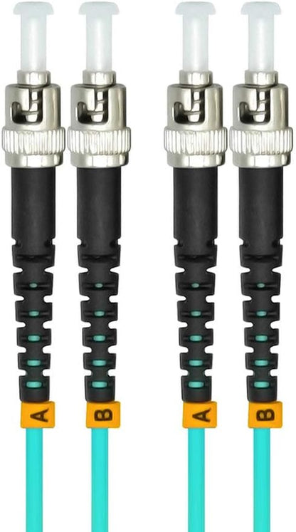 Jeirdus 30Meters 100ft ST to ST Duplex 50/125 10G OM3 Multi-Mode Fiber Optic Cable Jumper Optical Patch Cord ST-ST