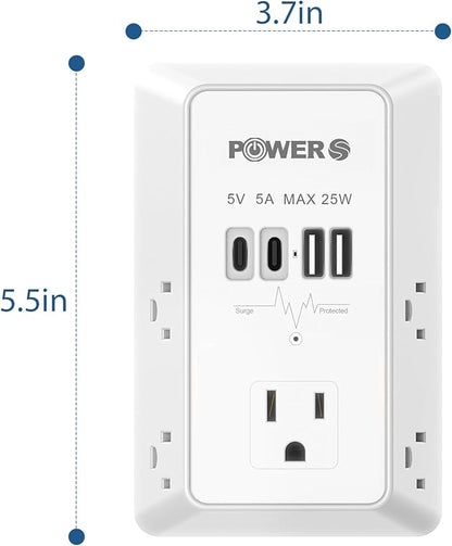 Electrical Outlet Extender with USB Ports (2C2A), Snug Wall Outlet, Surge Protector, Wall Plug Adapter for Multiple Devices, Wall Socket Expander