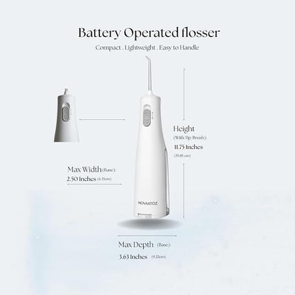 NOVAATOZ HydroOne Cordless Battery Operated Water Flosser for Teeth & Gums | Portable & Waterproof Oral Irrigator | 2 Pressure Modes | Travel Friendly