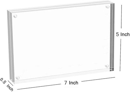 Meetu Acrylic Picture Frame 5x7,Clear Freestanding Double Sided 20mm Thickness Frameless Magnetic Photo Frames Desktop Display with Gift Box Package(1 Pack)