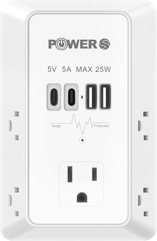 Electrical Outlet Extender with USB Ports (2C2A), Snug Wall Outlet, Surge Protector, Wall Plug Adapter for Multiple Devices, Wall Socket Expander