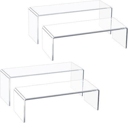 Blaithom Acrylic Display Riser Stand,4Pcs 12'' Length Tier Display Stands, Thickened to 0.2''(5mm) Acrylic Shelf Risers for Perfume Display,Risers for Buffet Table,Cupcake Stand,Pop Figurines,Tumbler,Food