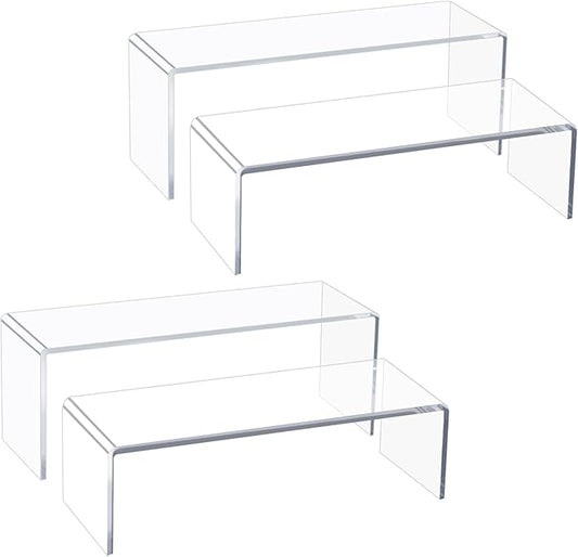 Blaithom Acrylic Display Riser Stand,4Pcs 12'' Length Tier Display Stands, Thickened to 0.2''(5mm) Acrylic Shelf Risers for Perfume Display,Risers for Buffet Table,Cupcake Stand,Pop Figurines,Tumbler,Food