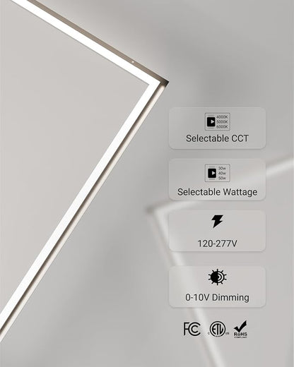 Sunco 2x4 Edge-Lit Frame LED Panel Lights, Drop Ceiling Flat Light Fixture, 5500 LM, Selectable Features, 30W/40W/50W, 4000K/5000K/6000K, Dimmable (0-10V) ETL 4 Pack