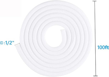 QCSIW 1/2" x100ft Split Sleeve Wire Loom Tubing - Chew-Proof Pet-Safe Cord Protector for USB, Power, Audio/Video Cables | Durable Cable Sleeve to Protect Cats & Wires | Easy Install, White