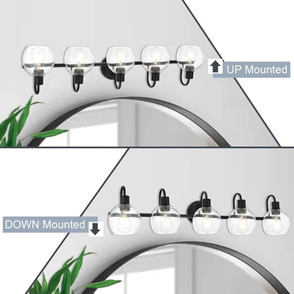 WINSHEN 5-Lights Black Bathroom Vanity Light Fixtures Over Mirror, Modern Vanity Wall Sconce Lighting with Globe Seeded Glass Lampshades for Bedroom Kitchen Hallway