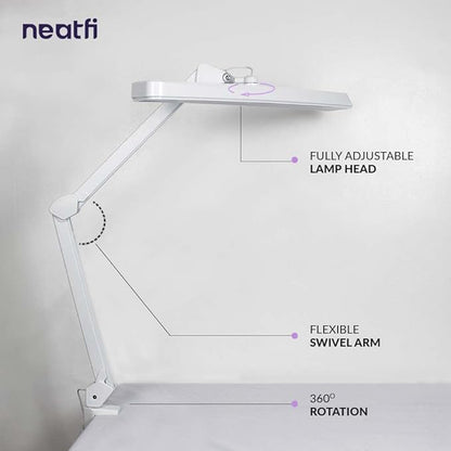 Neatfi XL 2,500 Lumens LED Task Lamp, 22 Inches Wide, 30W, 162 Pcs SMD LED, Eye-Caring, Desk Light with Clamp for Home, Office, and Study Room (Non-CCT, White)