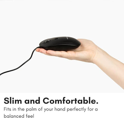 Macally Computer Mouse Wired, Silent USB Mice - Slim & Compact USB for Apple Mac or Windows PC Laptop/Desktop - Designed with Optical Sensor & DPI Switch - Simple - Black