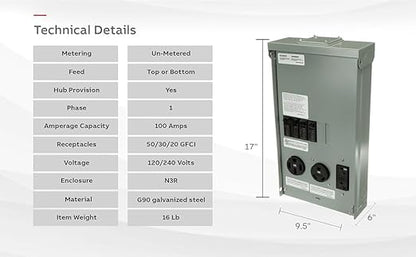 Midwest 50/30/20 amp U075CTL010 RV/EV Panel w/ 20 AMP GFCI - Heavy Duty