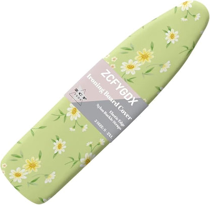 ZCFYGDX Fresh White Daisy Print Ironing Board Cover, Resist Scorching & Staining, Easy to Install Resistant Elastic Edges, 3 Nylon Buckle Straps Fasteners, Protective Scorch Cloth Covers Size-S