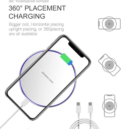 20W Fast Wireless Charger Pad,Wireless Phone Charging Station Compatible with iPhone 16/15/14/13/12/11/SE/X/AirPods,Fast Charge for Samsung Galaxy S25/S24/S23/S22/Note/Buds/Buds +,Pixel,LG