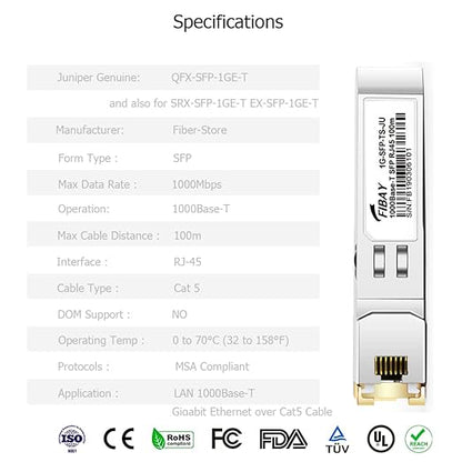OPSTRAN 1000BASE-T SFP RJ45 Copper Transceiver Module Compatible with Juniper QFX-SFP-1GE-T SRX-SFP-1GE-T EX-SFP-1GE-T 100m Cat5e/6 10 Pack