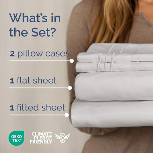 Full XL Bed Sheet Set - 4 Piece Extra Long Extended Full XL Sheets - Ultra-Soft, Breathable & Cooling - Fits 8” to 16" Mattress w/ Deep Pockets - 54" x 80" - Wrinkle and Fade Resistant - French Grey