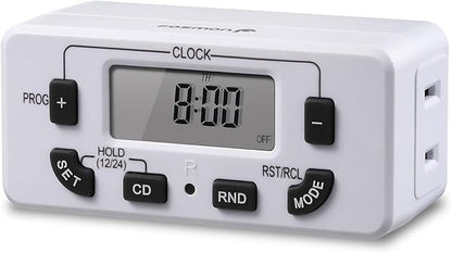 Fosmon 7 Day Digital Timers for Electrical Outlets, Indoor Plug-in Light Timers Switch Programmable, Electric Wall Plug for Lamp, Grow Reptile Lights, Aquarium, 15A/1875W, Grounded