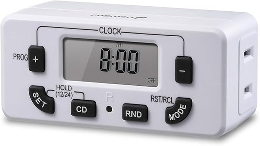Fosmon 7 Day Digital Timers for Electrical Outlets, Indoor Plug-in Light Timers Switch Programmable, Electric Wall Plug for Lamp, Grow Reptile Lights, Aquarium, 15A/1875W, Grounded
