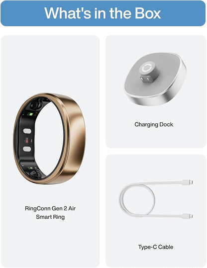 RingConn Gen 2 Air, Ultra-Thin AI Smart Ring, 10-Day Battery Life, Fitness/Sleep/Stress/HR Tracker for Women&Men, No App Fee for Standard Features, iOS & Android Compatible (Size 14, Dune Gold)