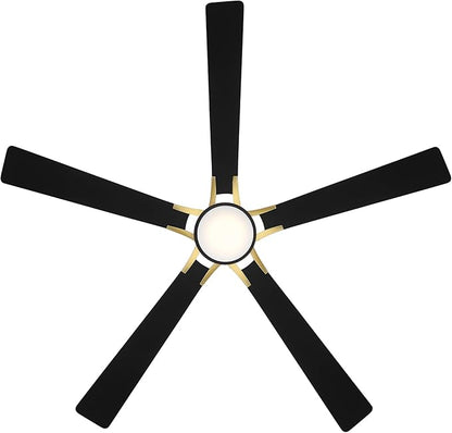 Rotary Indoor and Outdoor 5-Blade 65in Smart Home Ceiling Fan in Matte Black Soft Brass with 2700-3000-4000-5000K Selectable LED Light Kit and Remote Control works with iOS or Android WAC App