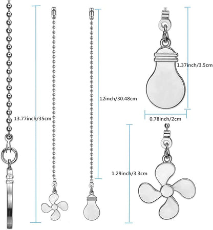 ZE-268S6- Ceiling Fan Pull Chain Set, 12 Inch Nickel, 4 Pieces Fan and Light Design Extension, for Ceiling Fan and Lighting