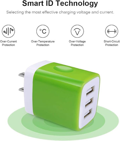 Wall Charger Adapter,USB Cubes,Sicodo 3Pack Universal Travel 3.1A 3 Muti Port Plug Charging Block Compatible with iPhone 16 15 14 13 12 SE 11 X,8,Plus,Samsung Galaxy S24,S23,S22,S21,S20,S10 Ultra,LG