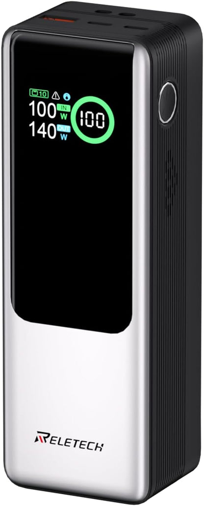 Reletech 140W Portable Fast Charger 25000mAh with LG 21700 Battery, 3-Port Laptop Fast Power Bank Smart Display for Travel, Compatible with MacBook Pro, iPhone 17/16, ipad.（G-ZeroFear）