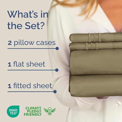 Full XL Bed Sheet Set - 4 Piece Extra Long Extended Full XL Sheets - Soft, Breathable & Cooling - Fits 8" to 16" Mattress with Deep Pockets - 54" x 80" - Easy-Fit, Wrinkle and Fade Resistant - Khaki