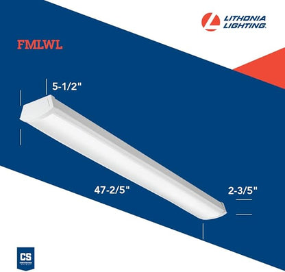 Lithonia Lighting 4 Foot LED Light Fixture, Low-Profile LED Wraparound Flush Mount Ceiling Light, 3000K Warm White, 120V, 48-Inch (FMLWL 48 830)
