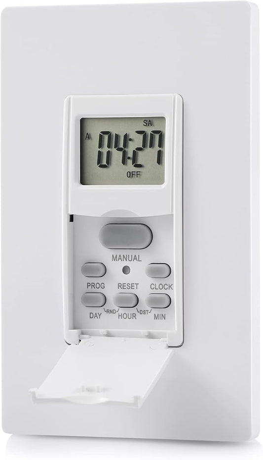 DEWENWILS Indoor in Wall Timer Switch for Light, Single-Pole,7 Day, 7 ON/Off Settings, DST RDM Mode, Programmable Digital Switch Timer for Lights, Fans, Motors, Neutral Wire Required, ETL Listed