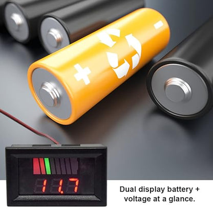 Battery Charge Level Indicator Universal Car Battery Capacity Meter Tester Checker 12V-72V Red Car Tester Motorcycle Checker Capacity Meter