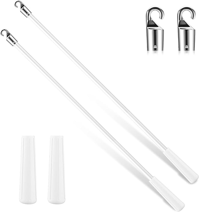 Bokon 2 Pieces White Fiberglass Blind Wand Vertical Blinds Stick Replacement with Hook and Handle for Window Opener Accessory(30 Inch)